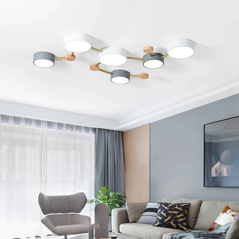 plafonnier nordique led bois macaron 3-8 têtes éclairage décoratif