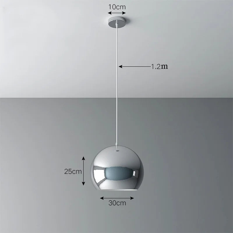 Plaqué nordique argent Globe boule miroir lampes suspendues E27 fer lampe suspendue de luxe en laiton argenté Art cuisine hôtel suspension lampe