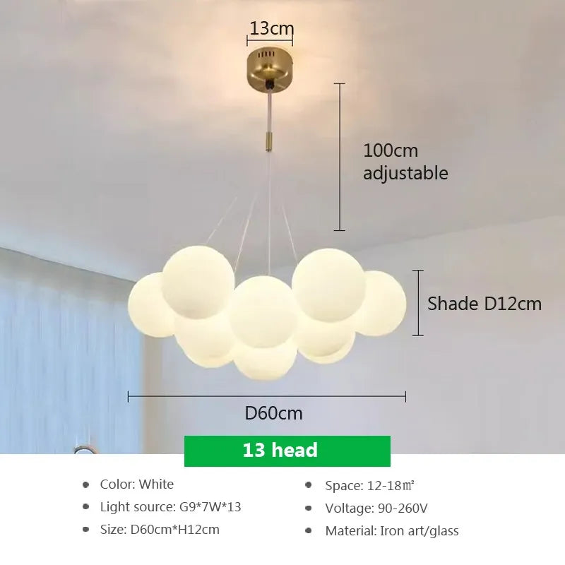 lustre verre moderne boules blanches led décoration salon salle manger