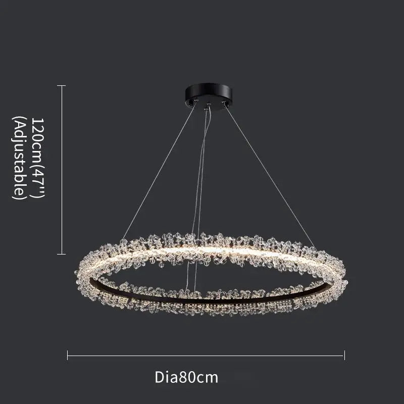 lustre en cristal avec anneau doré pour éclairage intérieur