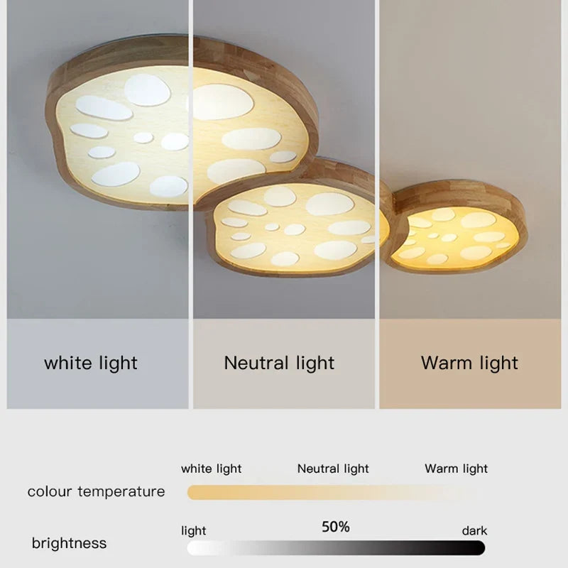 2023 New Lotus Root Ceiling Lamp for Living Room Bedroom Children's Study Kitchen Home LED Light Fixture Modern Wood Chandelier
