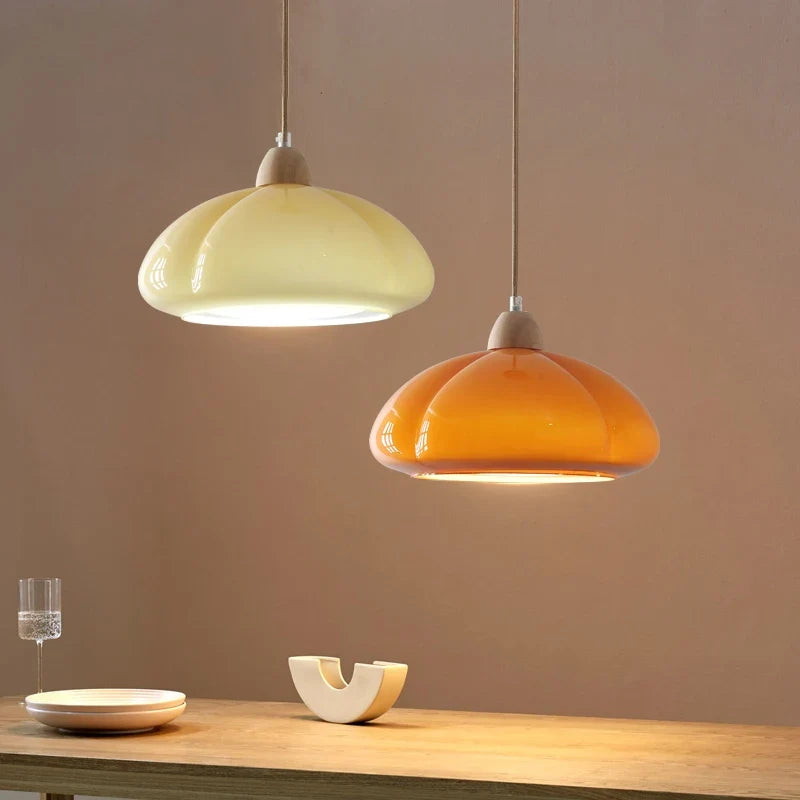 suspension citrouille verre led style japonais vintage bois