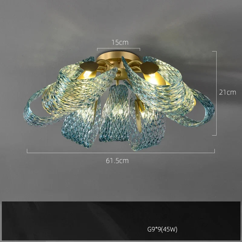lustre artistique en verre de cristal avec led or