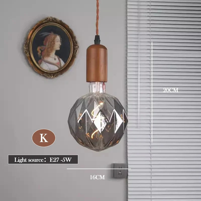 lustre en verre d'art rétro en bois massif créatif pour décoration intérieure