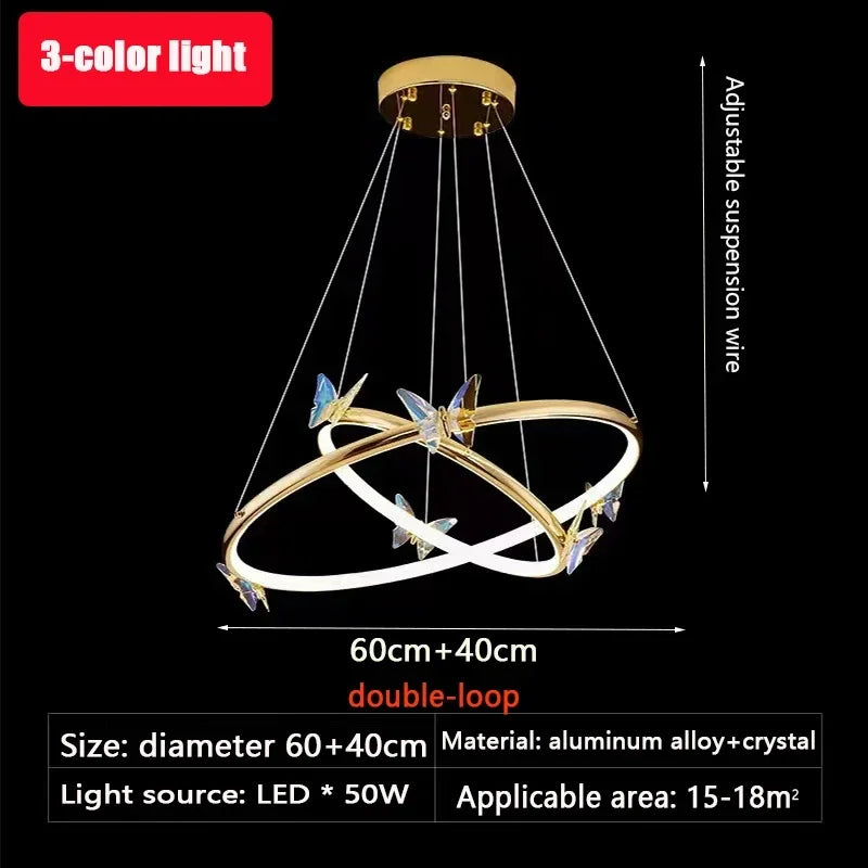lustre moderne en forme de papillon avec anneau doré décoratif