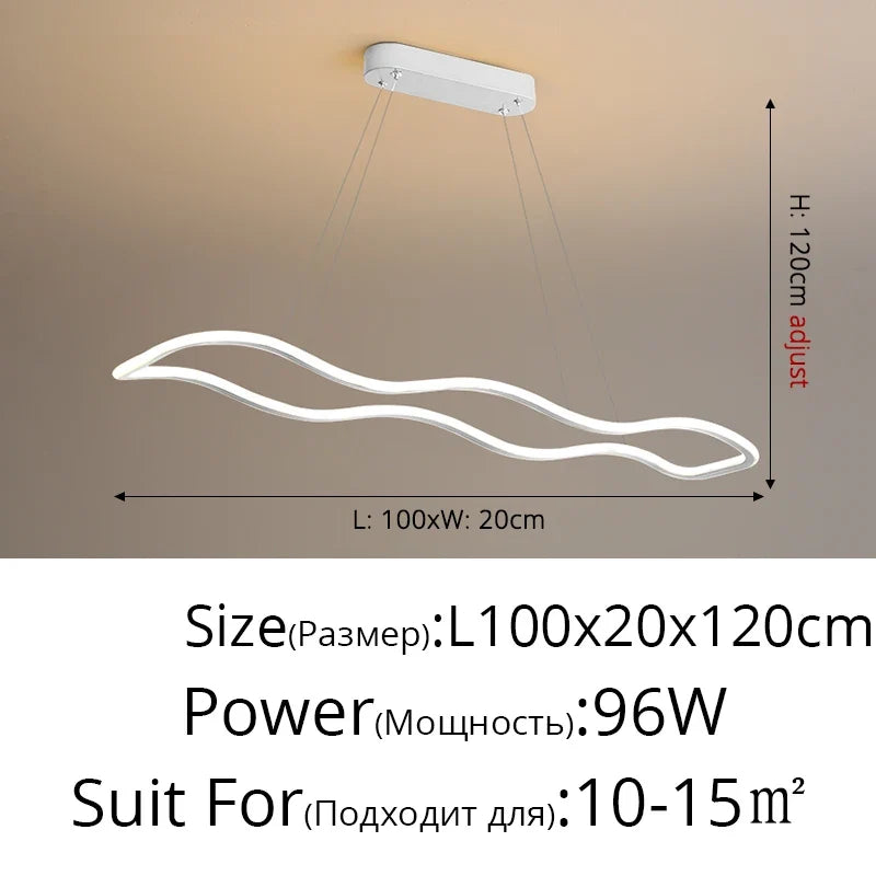 suspension moderne longue vague lumineuse pour salle à manger