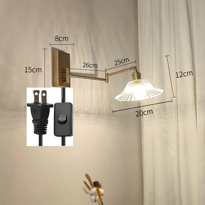 IWHD tirer chaîne verre applique murale LED applique bras gauche droite rotation chambre salon lumières nordique moderne à côté lampe Wandlamp