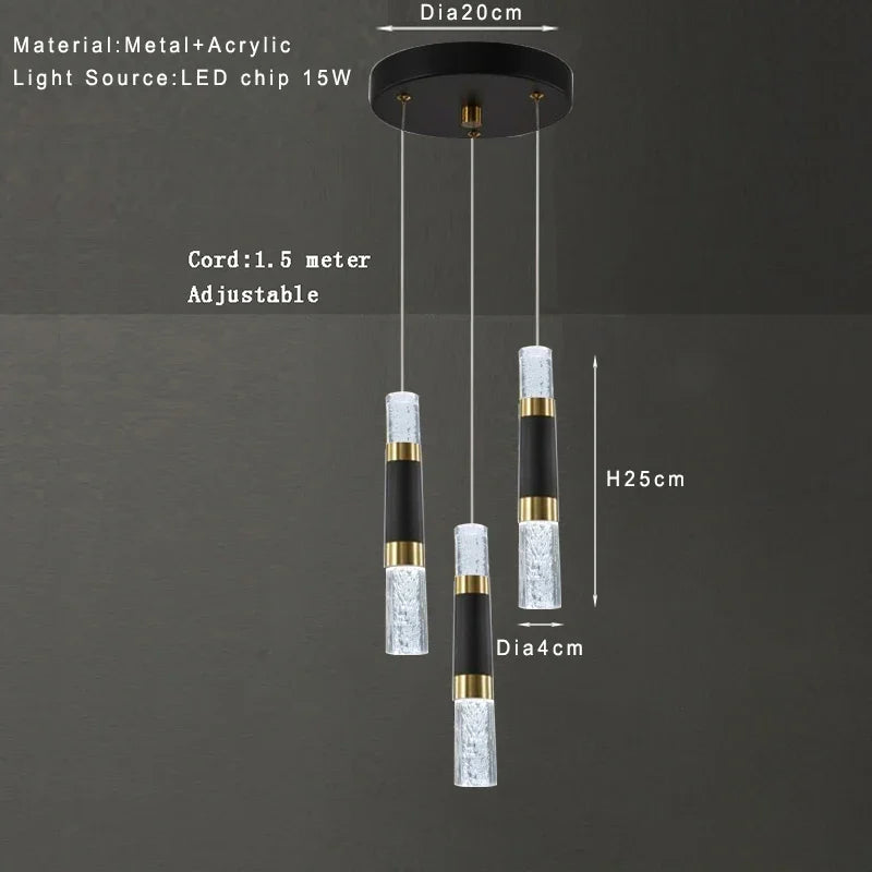 lustre moderne à LED avec lampes à bulles en acrylique suspendu