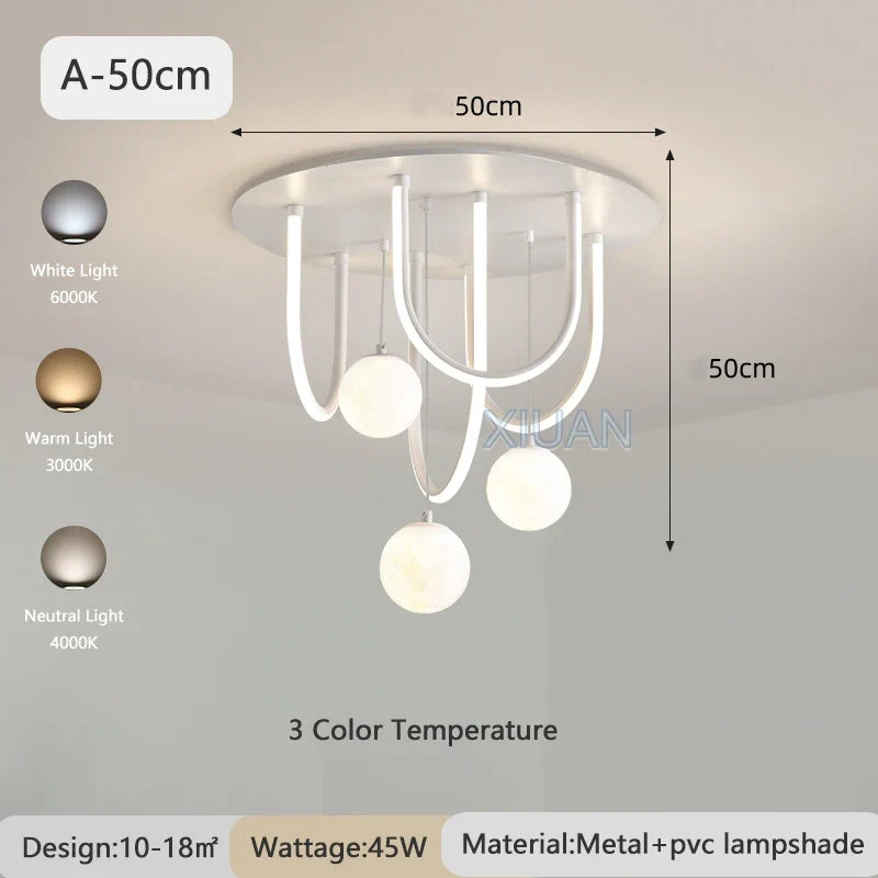lustre design 3d led lune boule ronde suspension intérieur