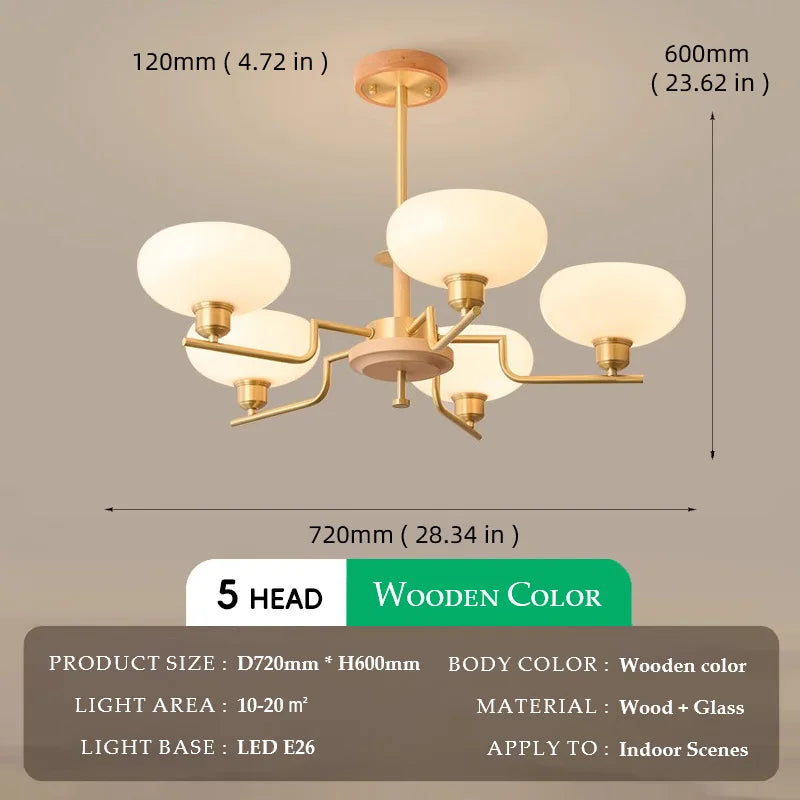 Walnut Wood Glass Brass, Wabi-sabi Modern Vintage style, chandelier lights for Living room, Bedroom, dining room, study
