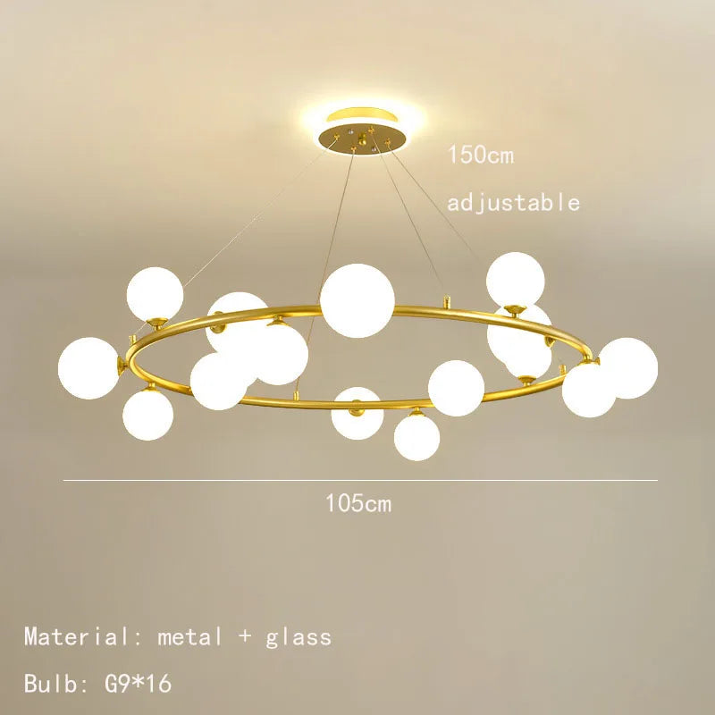 lustre moderne en verre avec anneau mat et fil réglable