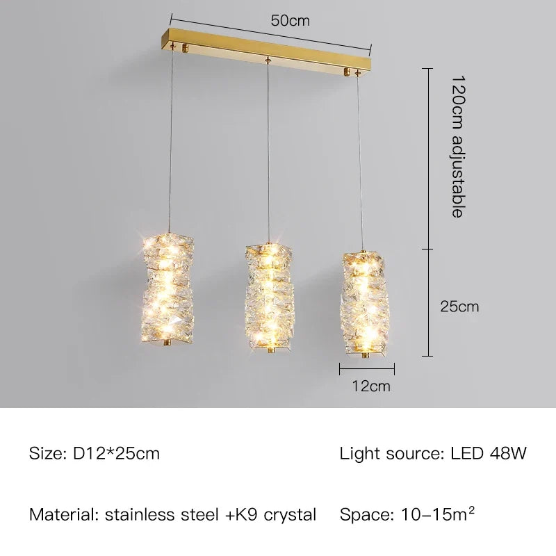 suspension nordique moderne en acier inoxydable et cristal décoratif