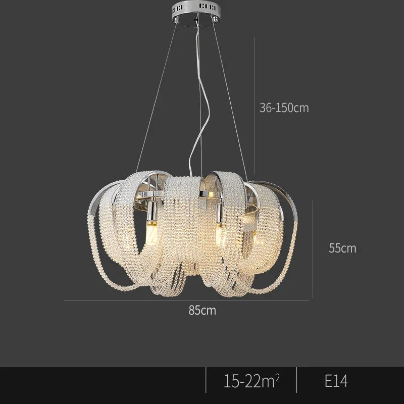 lustre nordique moderne en cristal avec led et glands