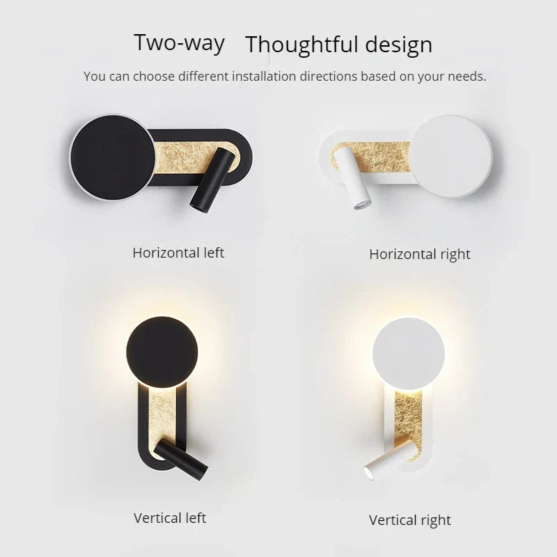 applique murale led nordique moderne rotative 350° avec interrupteur