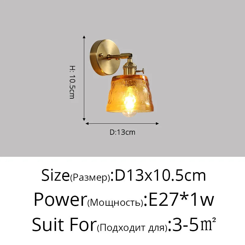 applique murale nordique en cuivre avec abat-jour en verre led