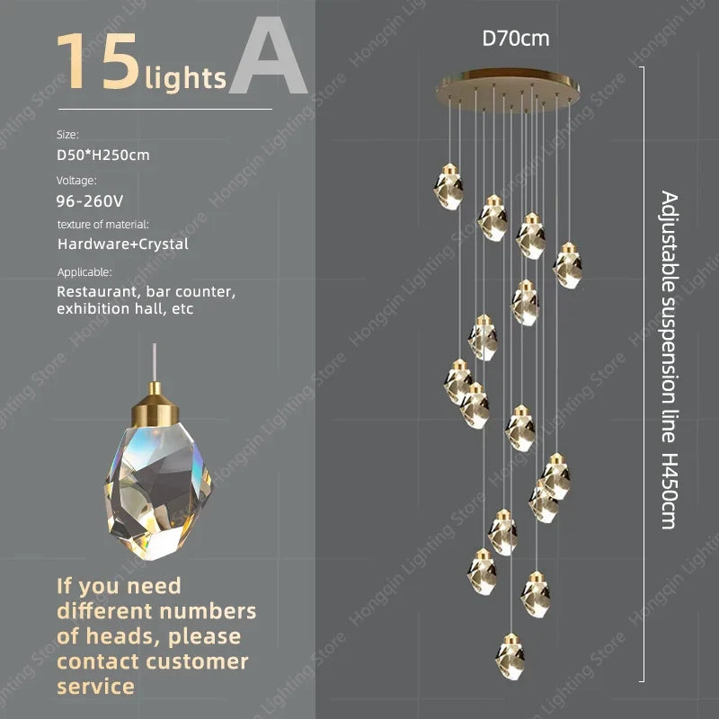 lustre moderne haut en cristal pour éclairage raffiné