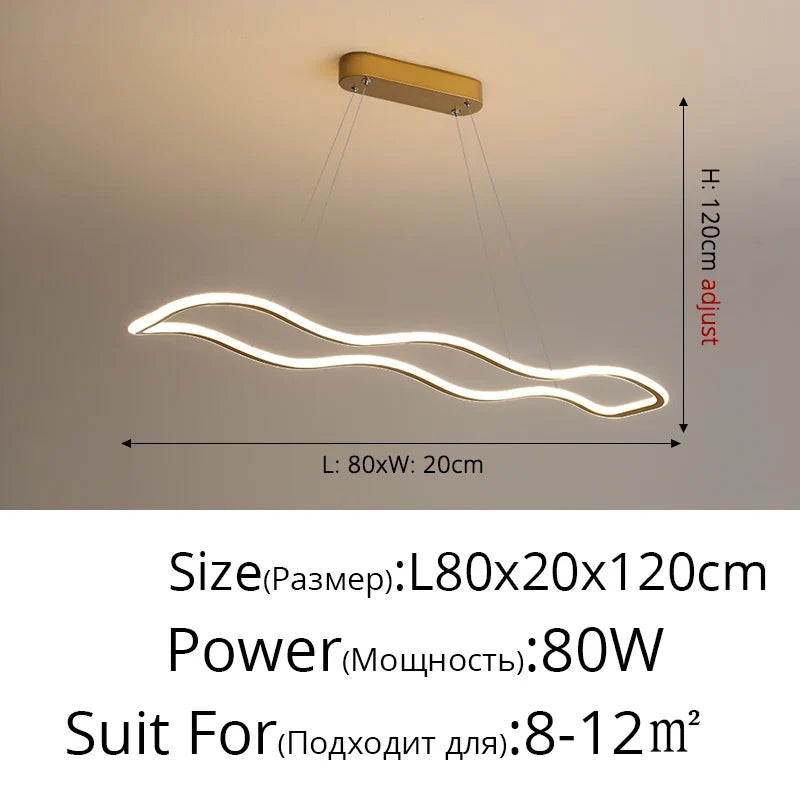 suspension moderne longue vague lumineuse pour salle à manger