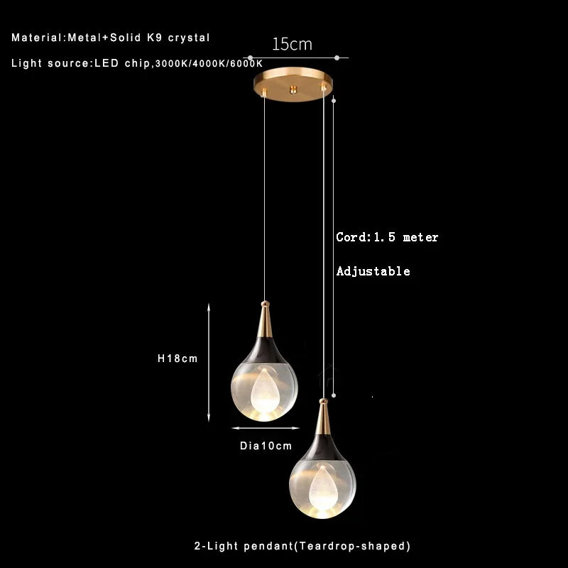 Lamp Globe Crystal Pendant Light 1-Light Mini Pendant Lighting For Kitchen,Teardrop Crystal Pendant Lamp For Bedroom Dining Roo