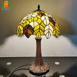 lampe à poser en verre style tiffany avec feuilles décoratives antique