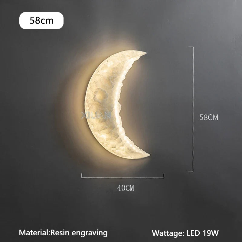 Luxury Moon Wall Lamp for Bedroom Living room Indoor Decor Creative Resin Engraving Moon Light Hallway Stair Aisle Entrance