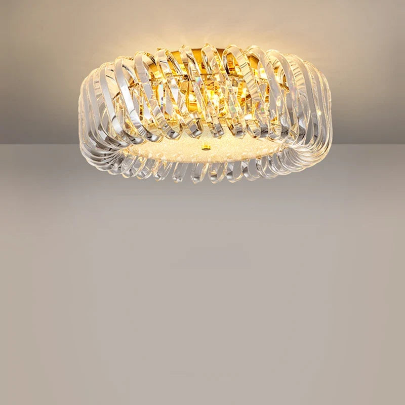 plafonnier moderne en cristal doré à led dimmable élégant et raffiné