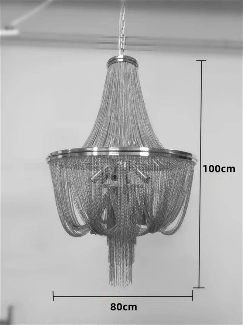 lustre moderne à pampilles en aluminium doré avec chaîne décorative
