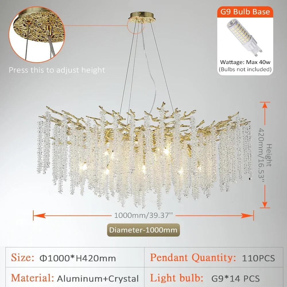 lustre à pampilles en cristal pour éclairage intérieur à LED
