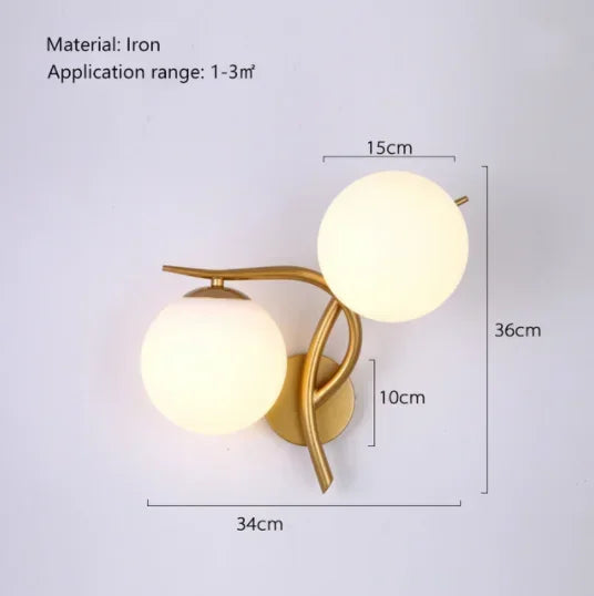 plafonnier moderne en cuivre doré avec boule de verre et led