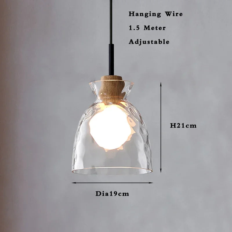 Lamp Mini Pendant Lighting With Handblown Clear Hammered Glass Shade, Adjustable Cord Ceiling Light Fixture For Kitchen Island
