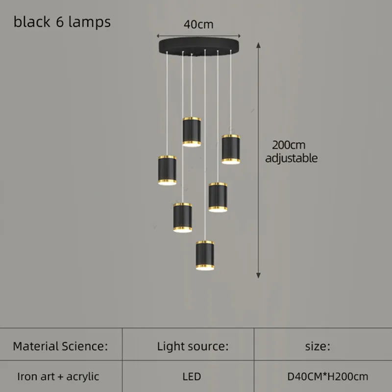lustre long rotatif en acrylique pour éclairage intérieur décoratif