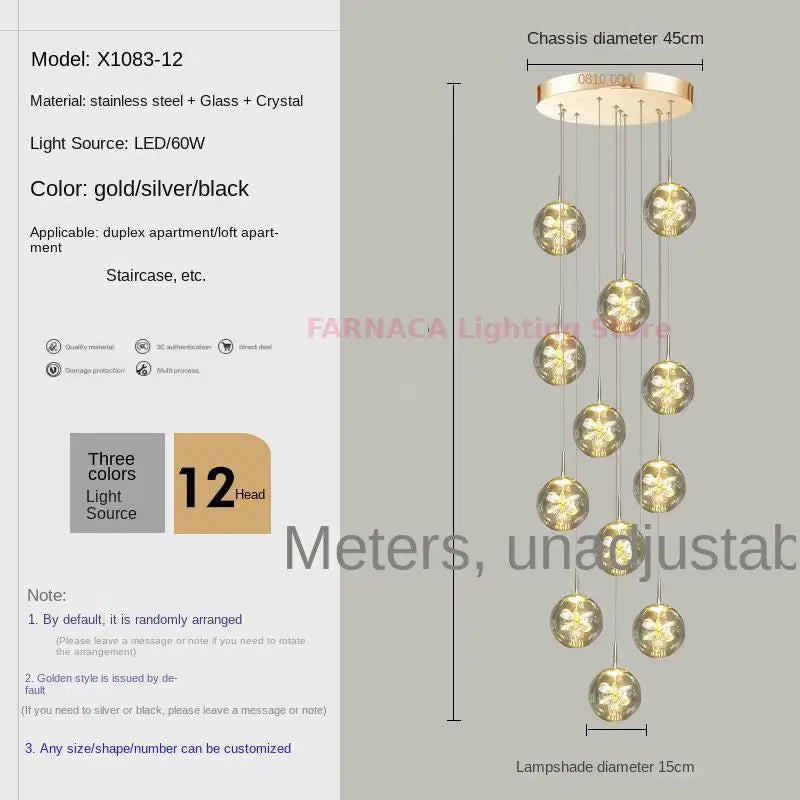 Remote control stair chandelier Nordic creative duplex dining room light lift high living room, apartment decorative chandelier