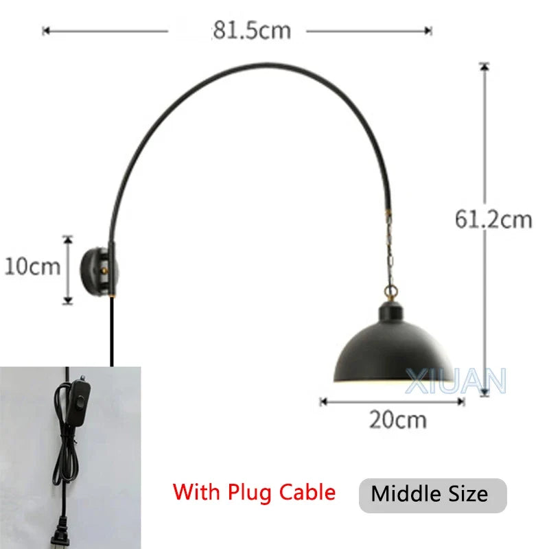 Long Pole Wall Lamps Industrial Vintage Living Room Wall Light Long Swing Arm Restaurant Dining Table Wall Mount Lights Black