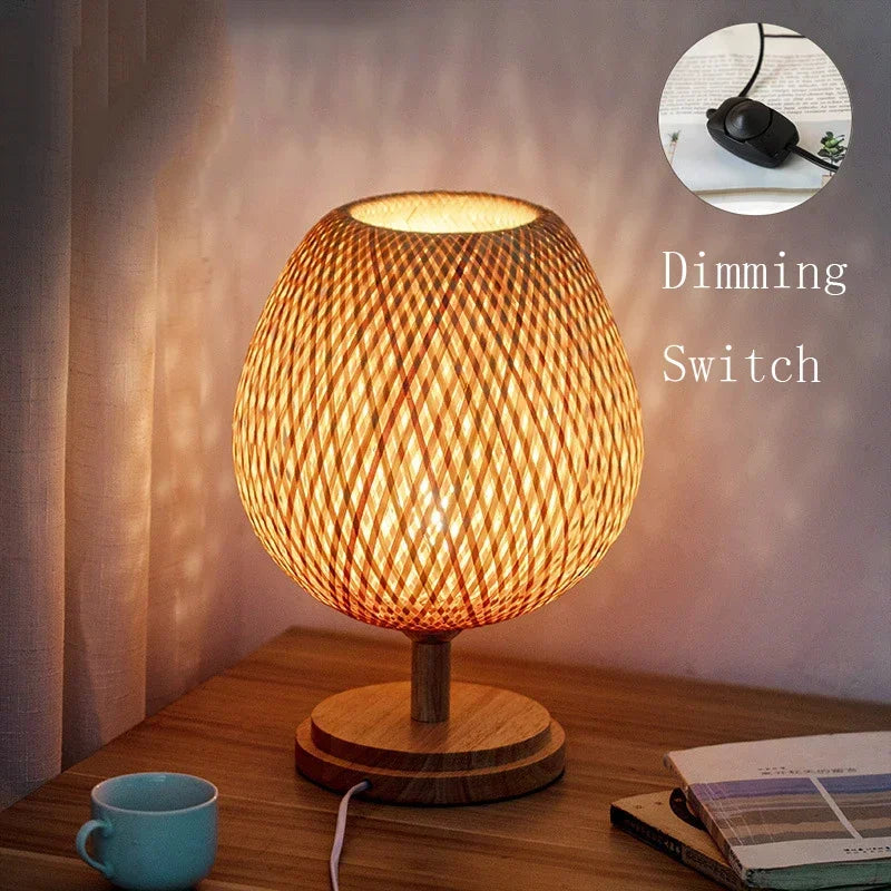 lampe de bureau vintage en bambou artisanale en bois naturel