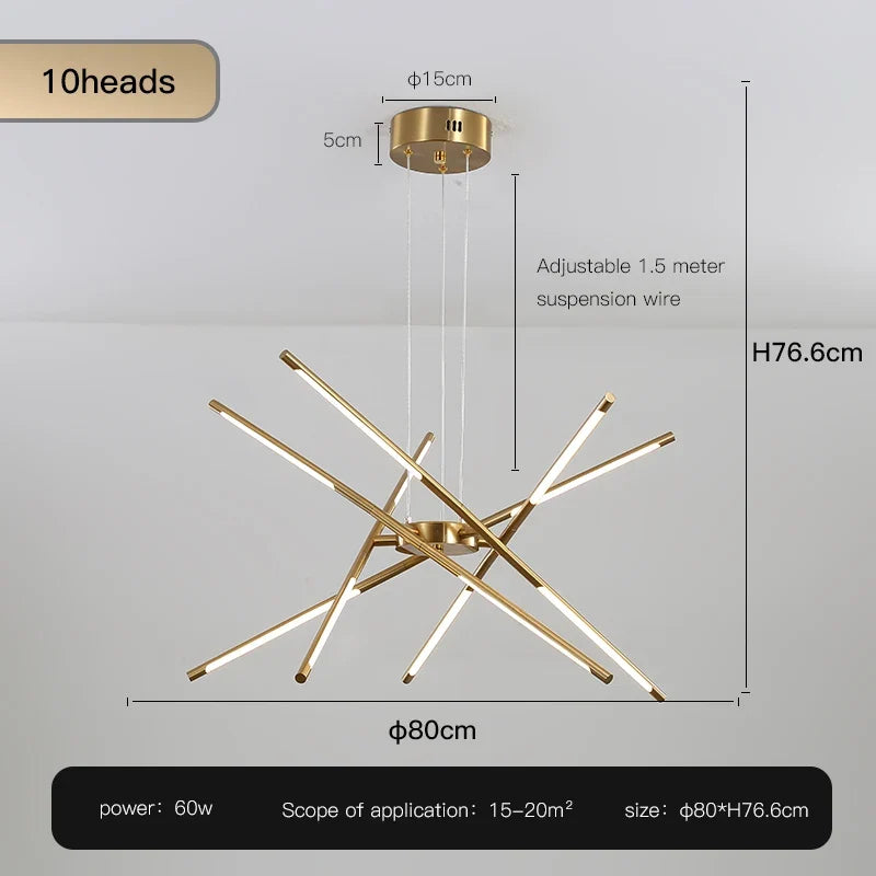 lustre design en forme de bâton avec luminaires led