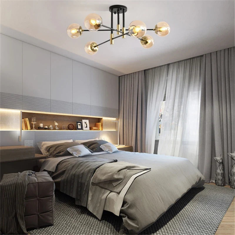 lustre nordique moderne led avec boules de verre