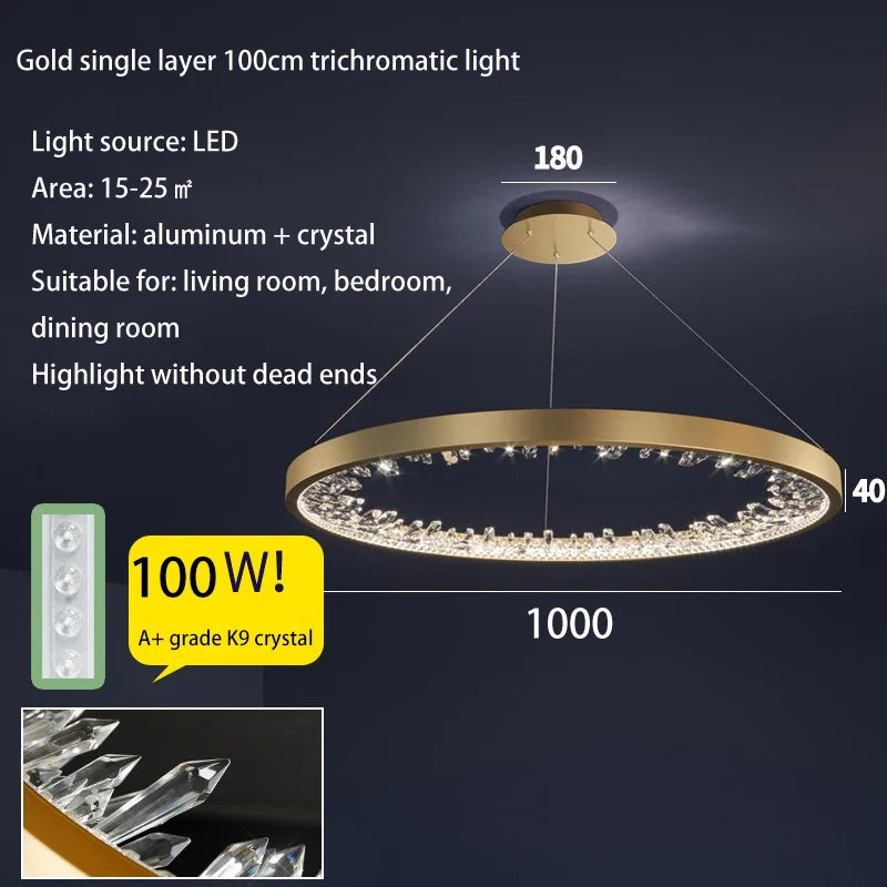Plafonnier LED suspendu en cristal de luxe au design moderne