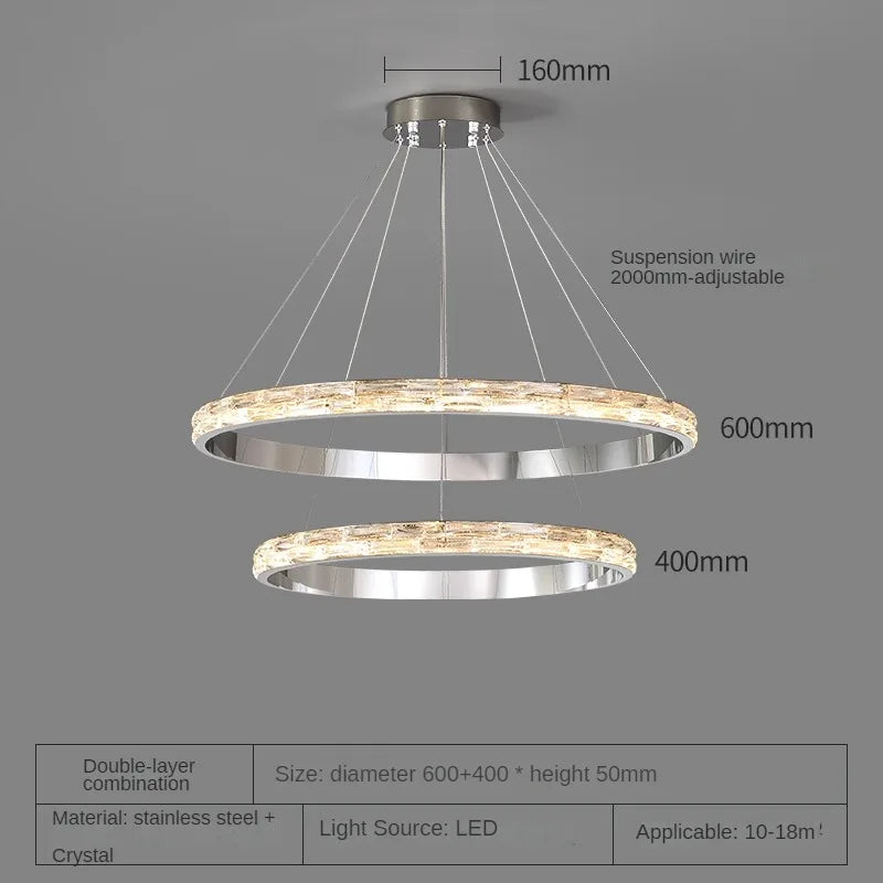 suspension en cristal luxueuse en acier inoxydable moderne