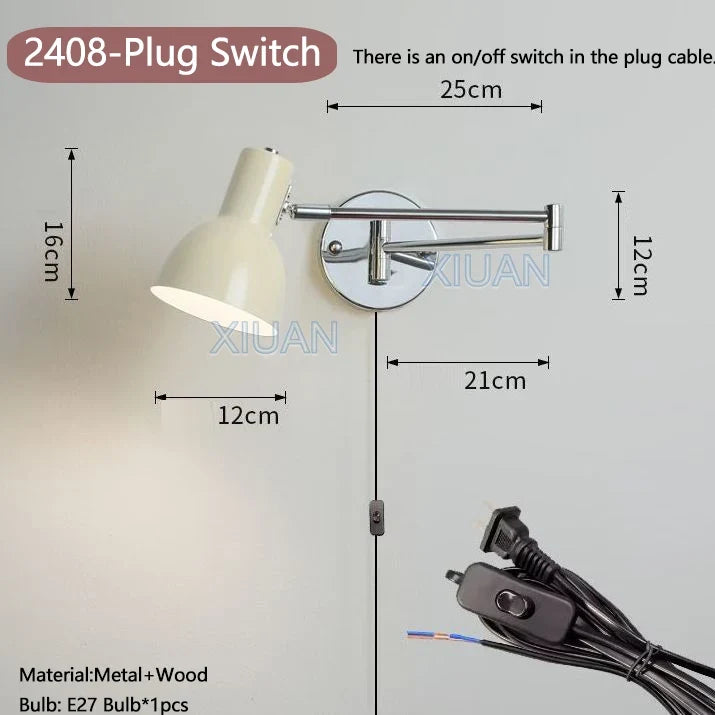 applique murale moderne bras pivotant led en tissu plissé métal