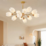 lustre nordique en bois avec lumière en forme de fleur