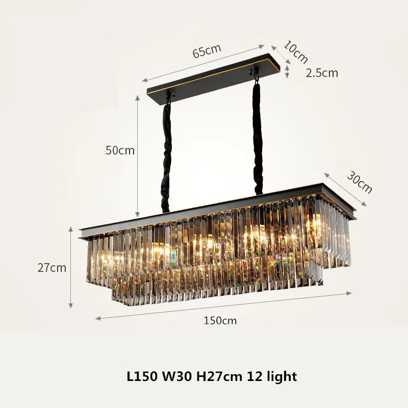 lustre led en métal style rétro américain avec chaîne et cristal