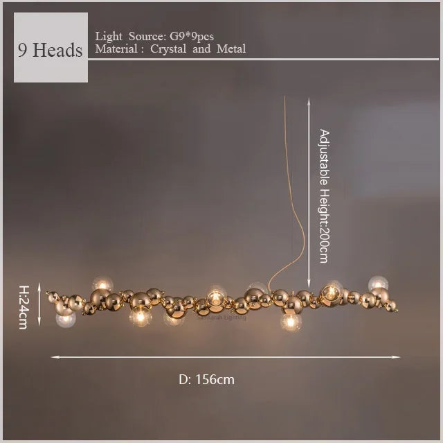 2024Modern Creative Long Bar Chandelier Caterpillar Shaped Metal ball Pendants Lamp Dining Room for Kitchen Hanging Light Lustre