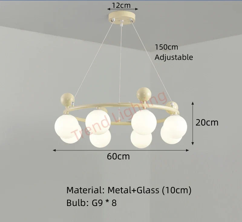 suspension moderne en verre avec anneau métallique dynamique