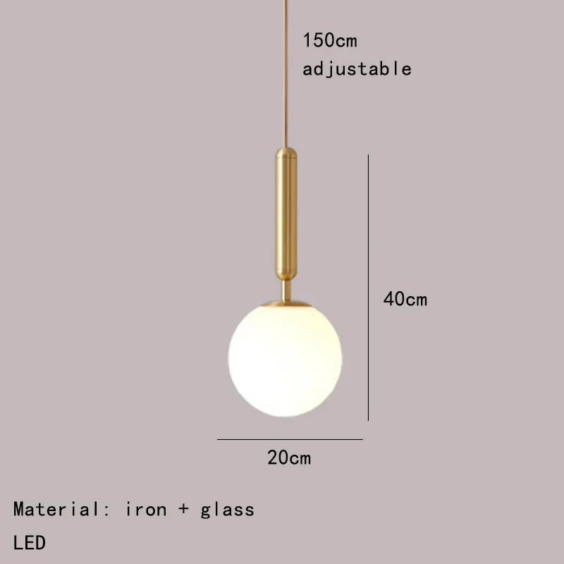 suspension moderne en verre avec ampoule en métal doré réglable