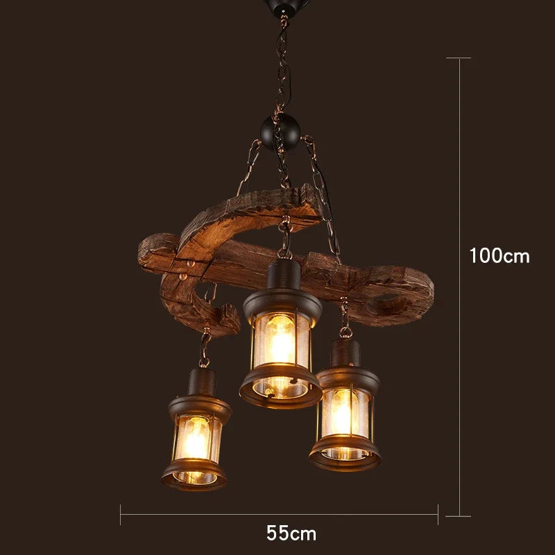 lustre rétro en bois style industriel pour café et restaurant