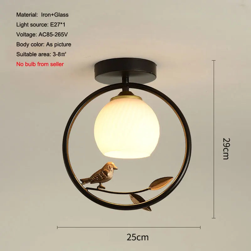 plafonnier nordique en fer style 	 avec décoration oiseau