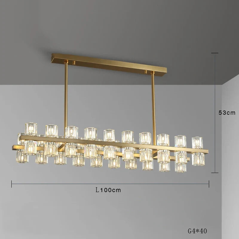 lustre moderne en cuivre led avec cristaux pour hôtel et foyer