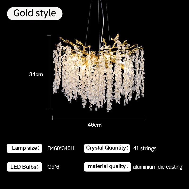 lustre à led en cristaux design moderne pour décoration intérieure