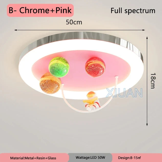 Creative Colorful Glass Ceiling Chandelier Light Planet Astronaut Ceiling Lamps Pink Blue Chrome 220V Children's Bedroom Lamps