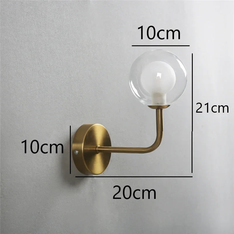 applique murale rétro nordique boule verre courbée métal