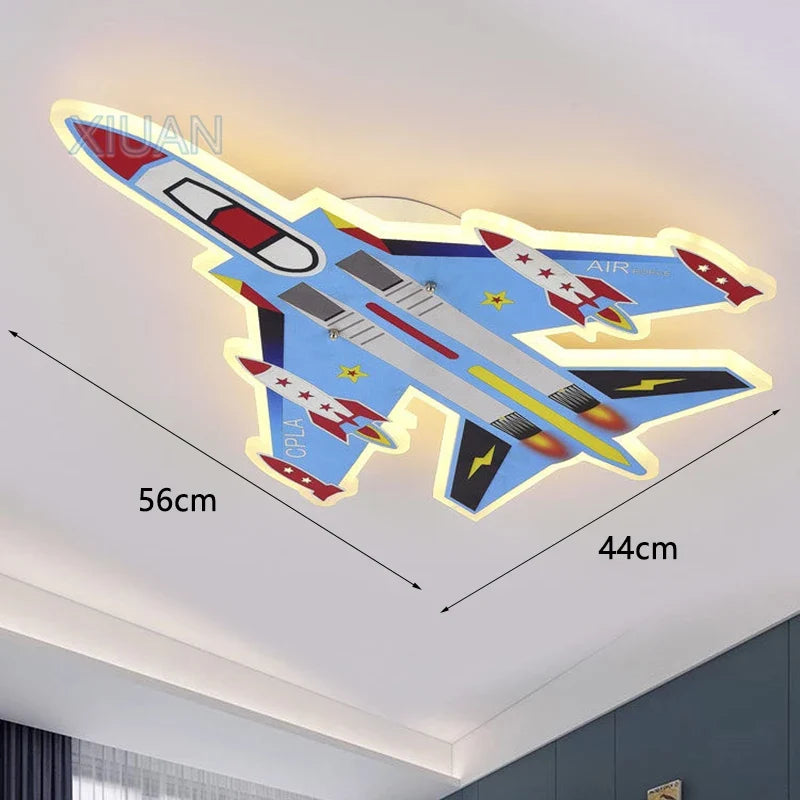 Cartoon Blue Airplane Ceiling Lamps LED Boy Bedroom Ceiling Light Eye Protection Baby  Kids Room Remote Control Plane Lamp 220V